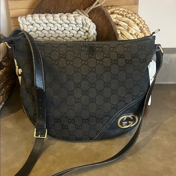 Gucci Handbags - Gucci Britt Black half moon canvas & leather Hobo